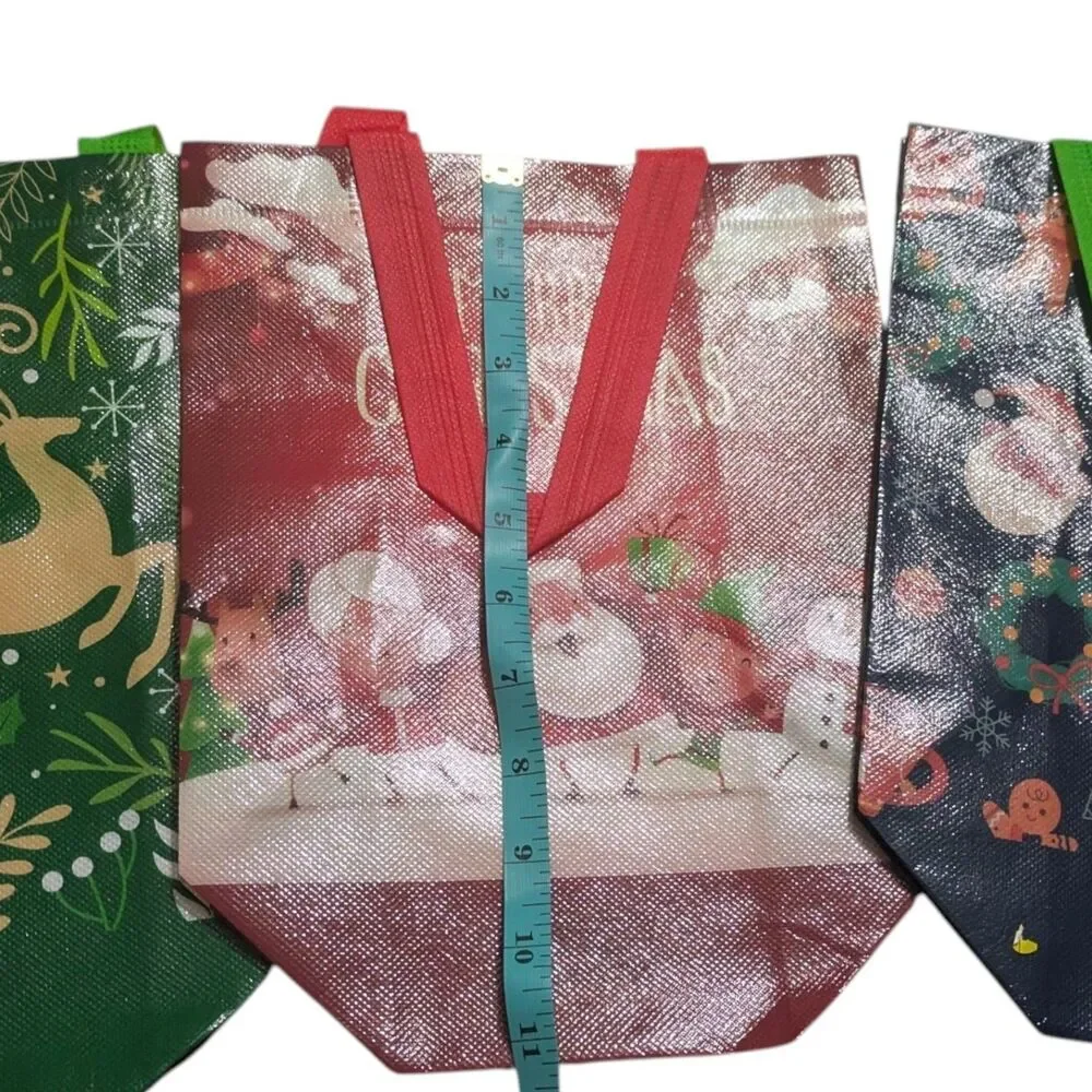 Christmas Gift Bag Lot of 3 Reusable Holiday Gift Bags Santa Reindeer Gift Wrap